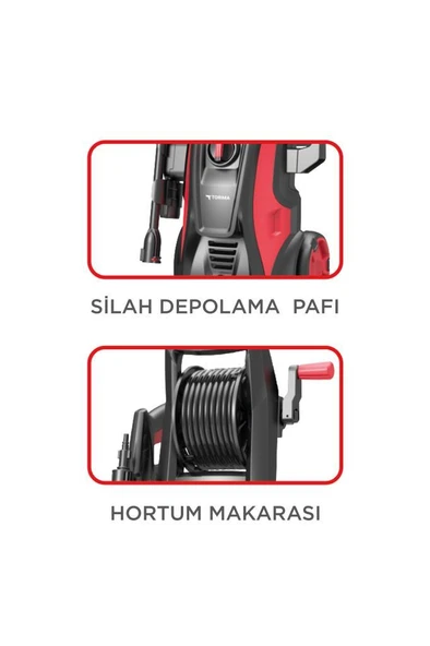 Torima HPC-01 Kırmızı Yüksek Basınçlı Oto, Halı, Bahçe Temizleme ve Yıkama Makinesi – 2000W, 150 Bar - Resim 5