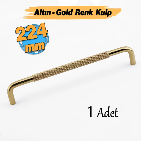 Tırtıklı Altın Gold Metal Kulp 224 mm 22.4 cm Mobilya Çekmece Dolap Dolabı Modern Kapak Kulpları ürün görseli
