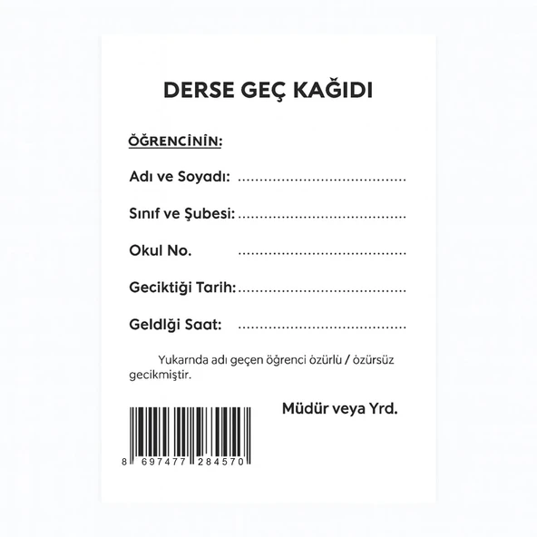 Gülpaş 8x12 Derse Kabul İzin Kağıdı 100 lü Kod:457 ürün görseli
