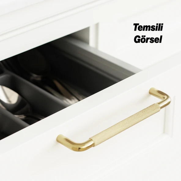 Tırtıklı Altın Gold Metal Kulp 224 mm 22.4 cm Mobilya Çekmece Dolap Dolabı Modern Kapak Kulpları - Resim 3