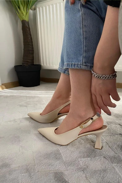 Kadın Motto Kıren Cilt Sivri Burun Arkası Acık 8 cm Topuklu Ayakkabı - 2