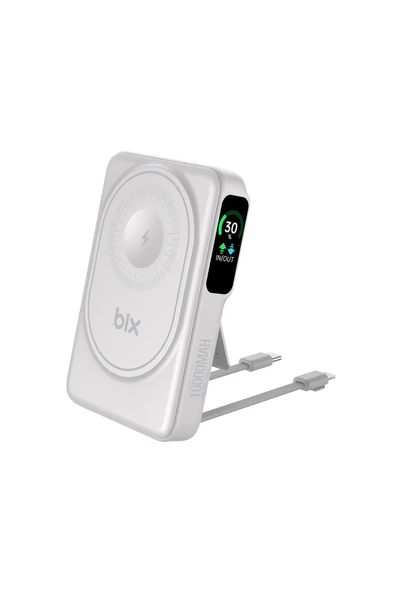 Bix Tpb16 10.000 Mah Oled Ekranlı Manyetik Kablosuz Powerbank 20w Pd Hızlı Şarj Ve 15w Magsafe Beyaz - 1