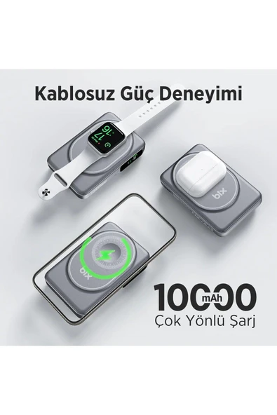 Bix Tpb16 10.000 Mah Oled Ekranlı Manyetik Kablosuz Powerbank 20w Pd Hızlı Şarj Ve 15w Magsafe Gri - 3