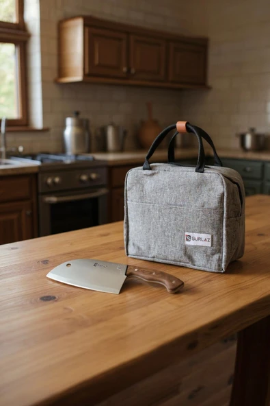 4 Parça Surlaz Kamp Bıçak Seti, Gri Termal Çantası, Ahşap Saplı - 3