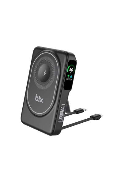 Bix Tpb16 10.000 Mah Oled Ekranlı Manyetik Kablosuz Powerbank 20w Pd Hızlı Şarj Ve 15w Magsafe Siyah - 1