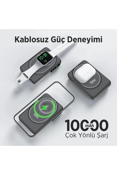 Bix Tpb16 10.000 Mah Oled Ekranlı Manyetik Kablosuz Powerbank 20w Pd Hızlı Şarj Ve 15w Magsafe Siyah - 4