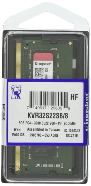 Kingston 8 GB 3200 MHz CL22 SODIMM KVR32S22S8/8 DDR4 1.2v Notebook Ram