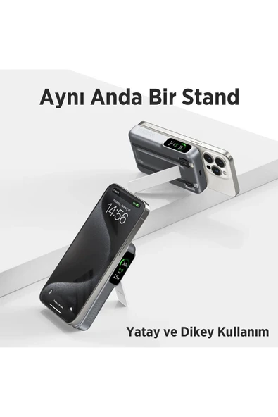 Bix Tpb16 10.000 Mah Oled Ekranlı Manyetik Kablosuz Powerbank 20w Pd Hızlı Şarj Ve 15w Magsafe Gri - 4