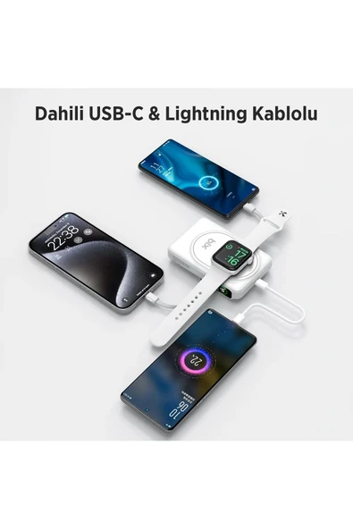 Bix Tpb16 10.000 Mah Oled Ekranlı Manyetik Kablosuz Powerbank 20w Pd Hızlı Şarj Ve 15w Magsafe Beyaz - 5