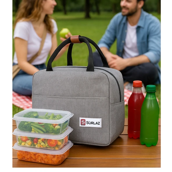 4 Parça Surlaz Kamp Bıçak Seti, Gri Termal Çantası, Ahşap Saplı - 4