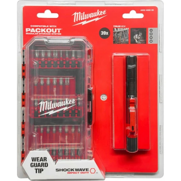 Milwaukee 39 Parça Bits Uç Seti + Led Fener  4932498608 - 2