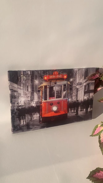 Taksim Tünel Tramvay Natürel Tasarım Ahşap Çerçeve Ev İşyeri Ofis Duvar Kanvas Tablo SBK1 - 6