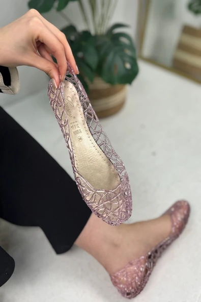 Günlük Kadın Kaymaz Kalın Taban Simli Yumuşak Şık Havuz Plaj Deniz Ayakkabısı  j1-j2 - 9