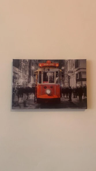 Taksim Tünel Tramvay Natürel Tasarım Ahşap Çerçeve Ev İşyeri Ofis Duvar Kanvas Tablo SBK1