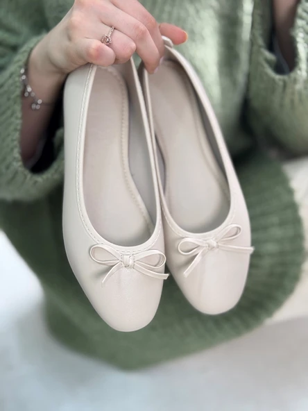 Günlük Kadın Babet Oval Burunlu Fiyonklu Rahat Kalıp Tırtıklı Taban Balerin Ayakkabı 112 - 7