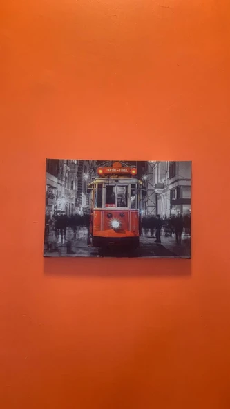 Taksim Tünel Tramvay Natürel Tasarım Ahşap Çerçeve Ev İşyeri Ofis Duvar Kanvas Tablo SBK1 - 3