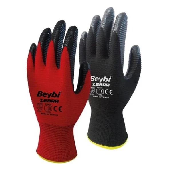 Beybi Zebra Nitril Kaplı Eldiven No:10 - 1