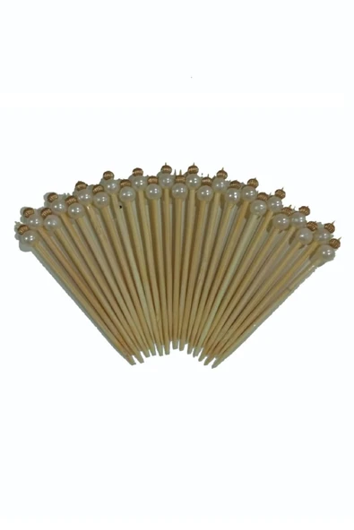 100 Adet Incili Kürdan Pasta Kurabiye Kanepe Ahşap Inci Taç Başlıklı Şık Sunumluk