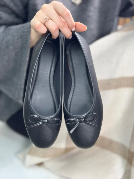 Günlük Kadın Babet Oval Burunlu Fiyonklu Rahat Kalıp Tırtıklı Taban Balerin Ayakkabı 112 - 6