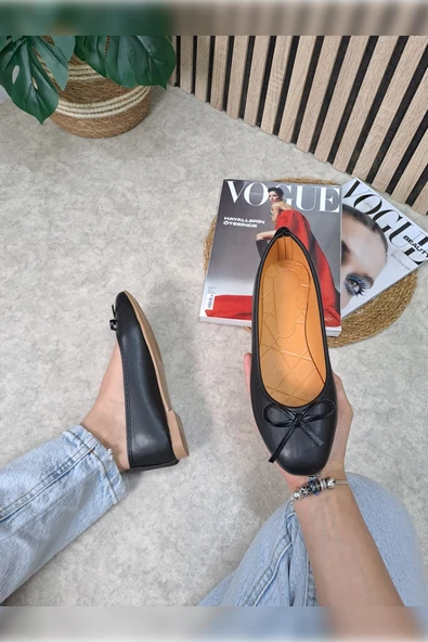 Günlük Kadın Babet Oval Burunlu Fiyonklu Rahat Kalıp Tırtıklı Taban Balerin Ayakkabı 112 - 11