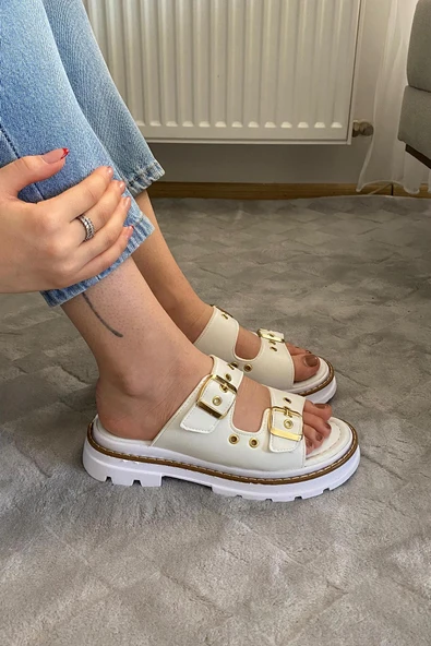 Kadın Firida Çift Bantlı Kapsül Detaylı Kalın Taban Ortopedik Sandalet Terlik K-100 - 2