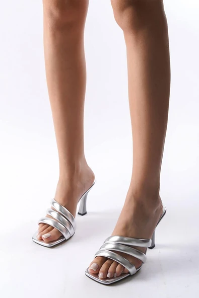 Kadın Enza Gümüş 9 cm Kadeh Topuklu Terlik - 2