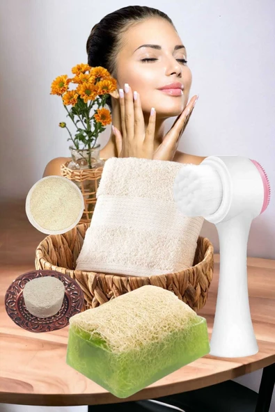 5'li Kabak Lifli Avokado Sabun Yüz Pedi Cilt Temizleme Fırçası Sıkılaştırma Temizleme Peeling Seti - 3