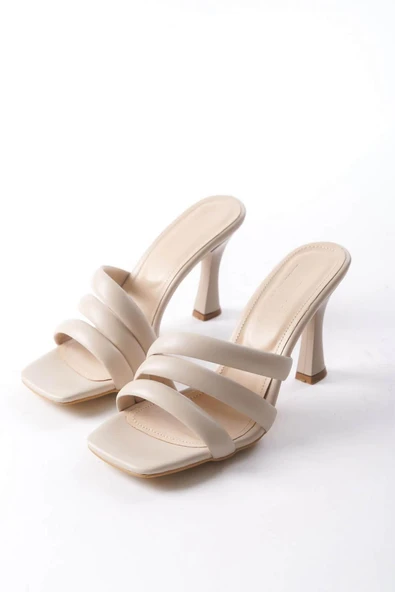 Kadın Enza Krem Cilt 9 cm Kadeh Topuklu Terlik - 3