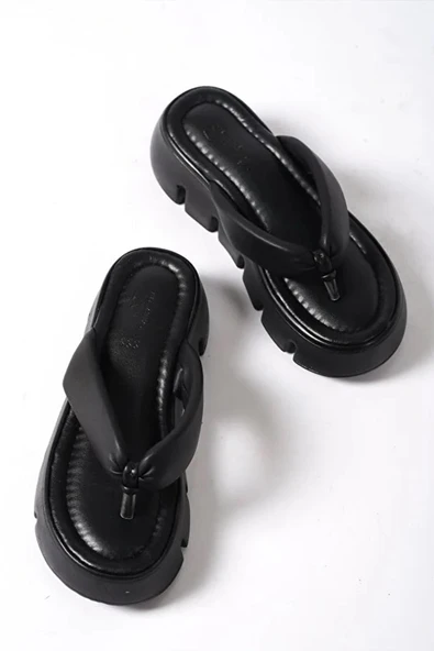 Kadın Tokyo Siyah Kalın Tabanlı Parmak Arası Terlik - 4