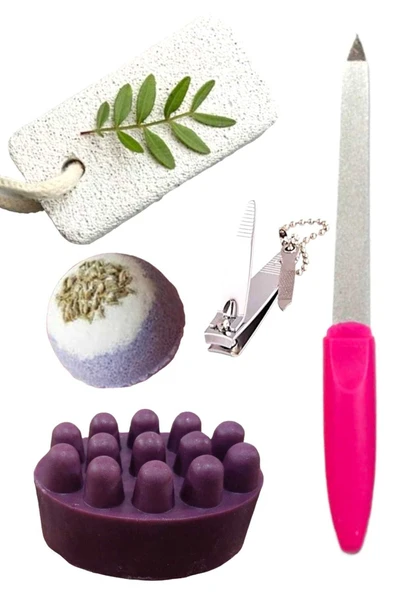 5'li Ayak Peeling Bakım Rahatlatıcı Doğal Lavanta Kokulu Sabun Nem Topu Yatıştırıcı Pedikür Seti ürün görseli 1