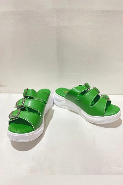 Kadın Mazer Yeşil Konfor Ortopedik Taban Tokalı Terlik - 4