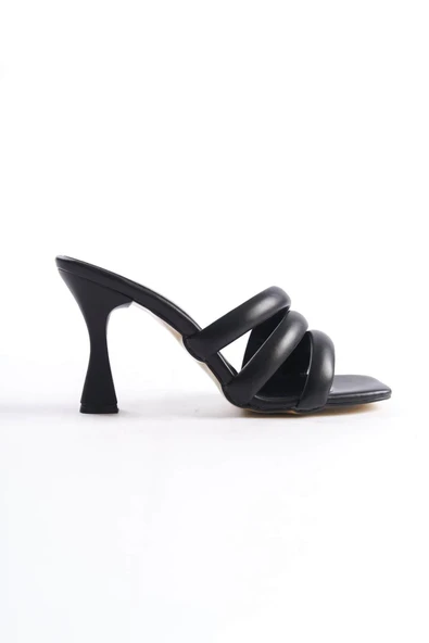 Kadın Enza Siyah Deri 9 cm Kadeh Topuklu Terlik - 4