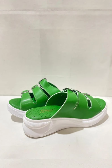 Kadın Mazer Yeşil Konfor Ortopedik Taban Tokalı Terlik - 5