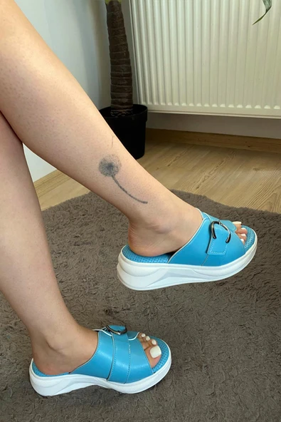 Kadın Reso Mavi Konfor Ortopedik Taban Tokalı Terlik 130 - 2