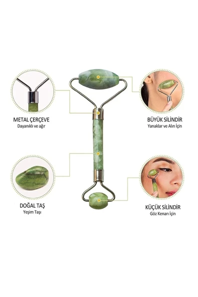 Yeşim Taşı Çift Taraflı Yüz Masaj Aleti Roller Doğal Masaj Aleti Cilt Bakım Doğal Güzellik - 3