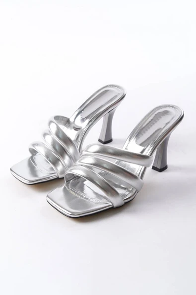 Kadın Enza Gümüş 9 cm Kadeh Topuklu Terlik - 3