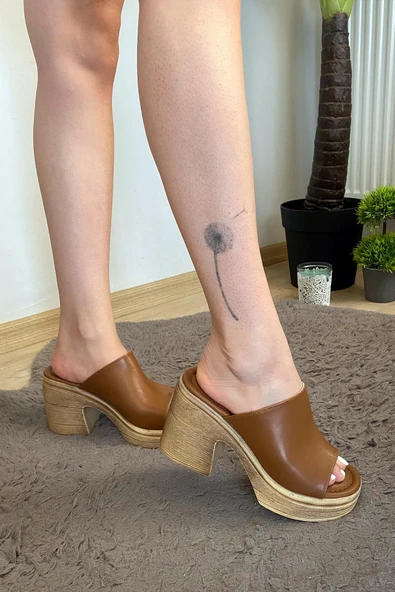 Kadın Rosso Taba Konfor Ortopedik İç Taban Platform Topuk Terlik