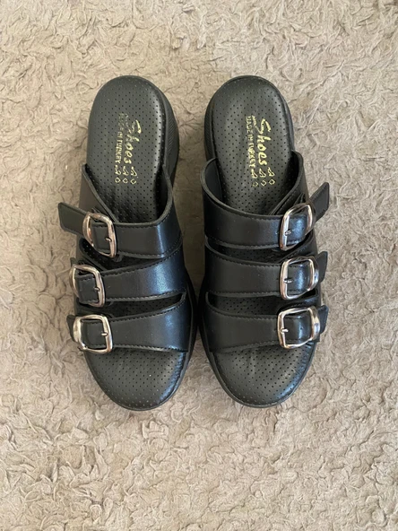 Kadın Siyah Mazer Konfor Ortopedik Taban Tokalı Terlik - 5