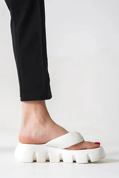 Kadın Tokyo Beyaz Kalın Tabanlı Parmak Arası Terlik - 4