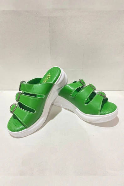 Kadın Mazer Yeşil Konfor Ortopedik Taban Tokalı Terlik - 3