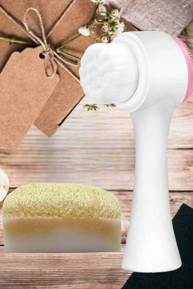 2'li Tüm Cilt Bakım Beyazlatıcı Set Kabak Lifli Eşek Sütü Sabun Çift Taraflı Yüz Temizleme Fırçası - 6