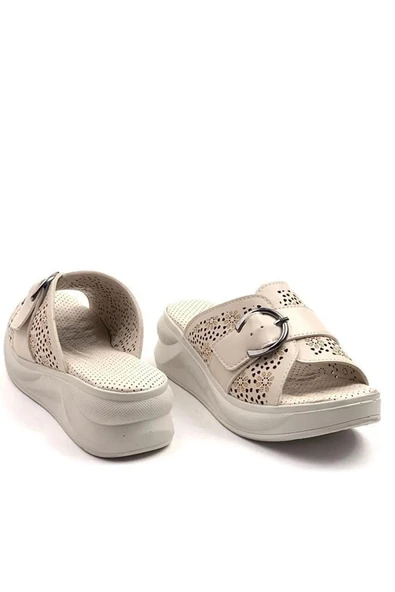 Kadın Tina Krem Konfor Ortopedik Taban Tokalı Terlik - 3