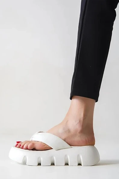Kadın Tokyo Beyaz Kalın Tabanlı Parmak Arası Terlik - 3