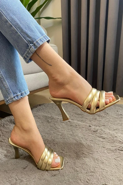 Kadın Enza Altın 9 cm Kadeh Topuklu Terlik - 2