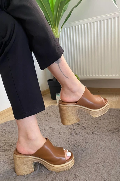 Kadın Rosso Taba Konfor Ortopedik İç Taban Platform Topuk Terlik - 2