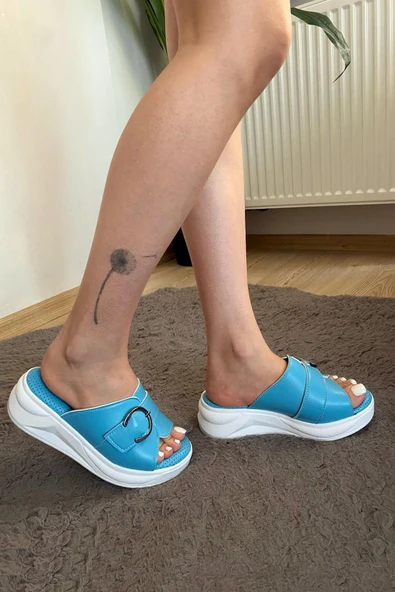 Kadın Reso Mavi Konfor Ortopedik Taban Tokalı Terlik 130 - 4
