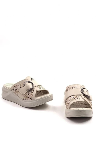 Kadın Tina Krem Konfor Ortopedik Taban Tokalı Terlik - 4