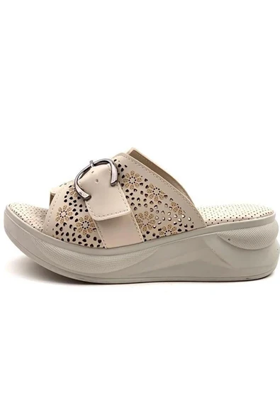 Kadın Tina Krem Konfor Ortopedik Taban Tokalı Terlik - 5