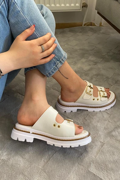 Kadın Firida Çift Bantlı Kapsül Detaylı  Kalın Taban Ortopedik  Sandalet Terlik K-100 - 5