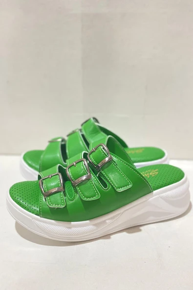 Kadın Mazer Yeşil Konfor Ortopedik Taban Tokalı Terlik - 2